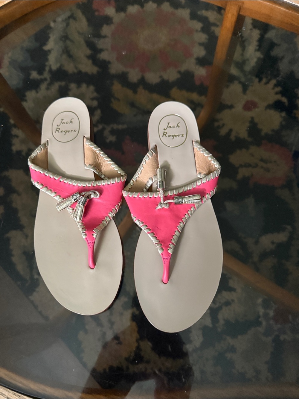 Jack Rogers Hot Pink Tassel Thong Sandals